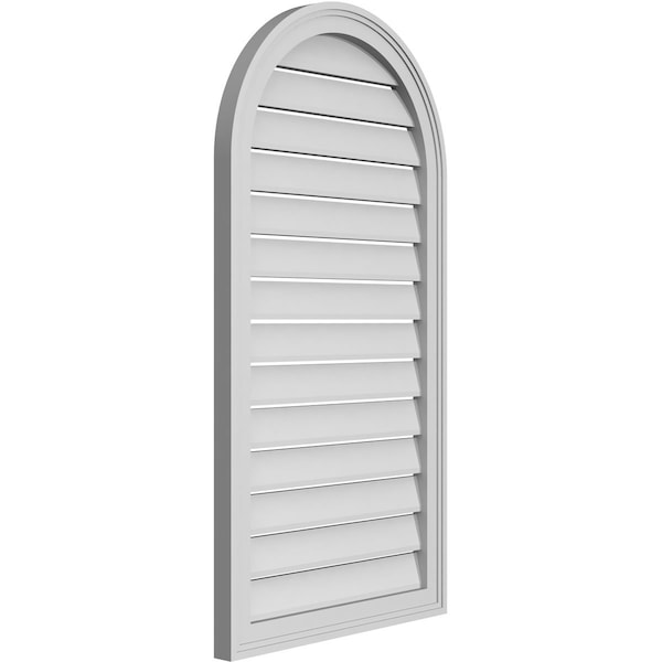 Ekena Millwork Round Top Surface Mount PVC Gable Vent: Functional, w/ 2"W x 1-1/2"P Brickmould Frame, 22"W x 42"H - GVPRT22X4202SF