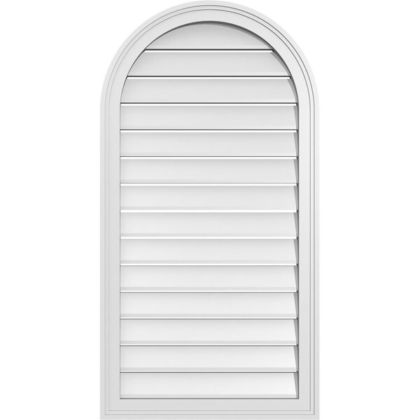 Ekena Millwork Round Top Surface Mount PVC Gable Vent: Functional, w/ 2"W x 1-1/2"P Brickmould Frame, 22"W x 42"H - GVPRT22X4202SF