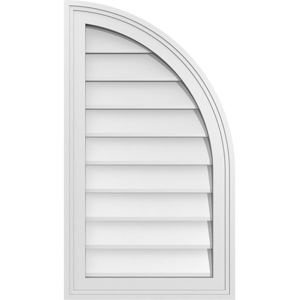 Ekena Millwork Quarter Round Top Right Surface Mount PVC Gable Vent w/ 2"W x 2"P Brickmould Sill Frame, 16"W x 28"H - GVPQR16X2803SN