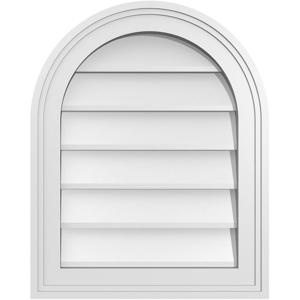 Ekena Millwork Round Top Surface Mount PVC Gable Vent w/ 2"W x 1-1/2"P Brickmould Frame, 16"W x 20"H - GVPRT16X2002SN