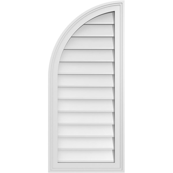 Ekena Millwork Quarter Round Top Left Surface Mount PVC Gable Vent w/ 2"W x 1-1/2"P Brickmould Frame, 16"W x 36"H - GVPQL16X3602SN