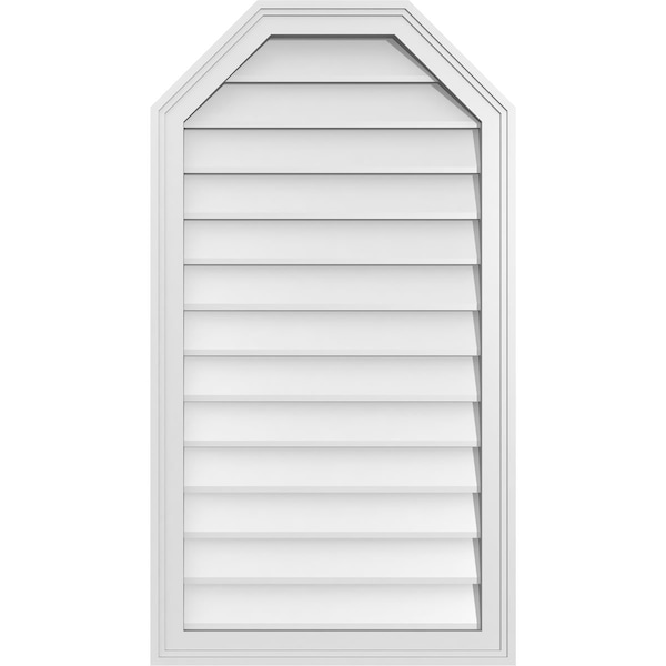 Ekena Millwork Octagonal Top Surface Mount PVC Gable Vent w/ 2"W x 1-1/2"P Brickmould Frame, 22"W x 40"H - GVPOT22X4002SN