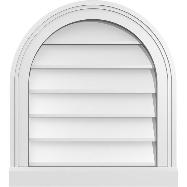 Ekena Millwork Round Top Surface Mount PVC Gable Vent w/ 2"W x 2"P Brickmould Sill Frame, 18"W x 20"H - GVPRT18X2003SN