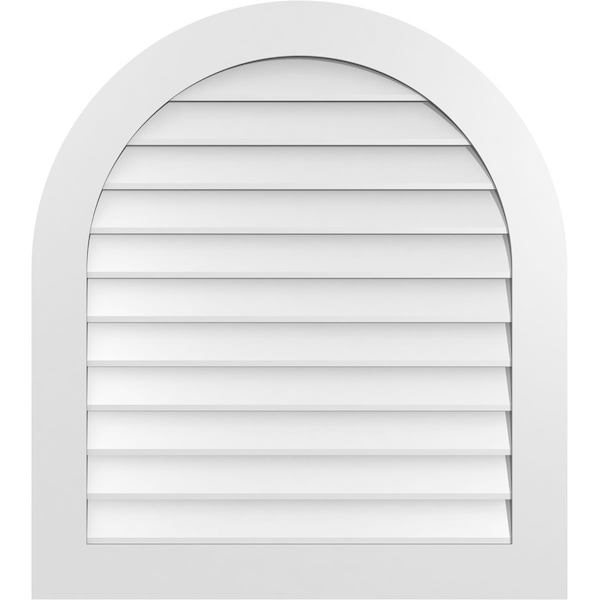 Ekena Millwork Round Top Surface Mount PVC Gable Vent: Non-Functional, w/ 3-1/2"W x 1"P Standard Frame, 34"W x 38"H - GVPRT34X3801SN