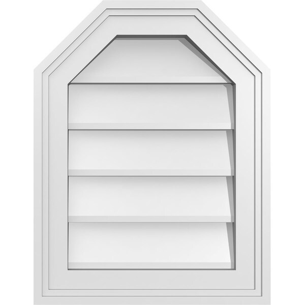 Ekena Millwork Octagonal Top Surface Mount PVC Gable Vent w/ 2"W x 1-1/2"P Brickmould Frame, 14"W x 18"H - GVPOT14X1802SN