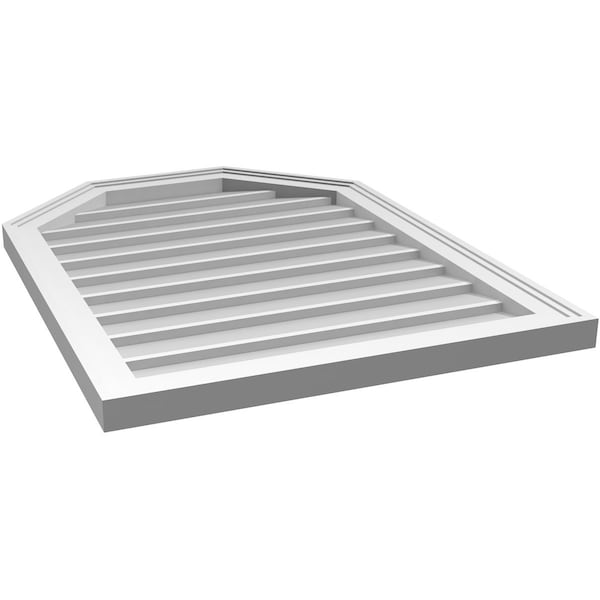 Ekena Millwork Octagonal Top Surface Mount PVC Gable Vent w/ 2"W x 1-1/2"P Brickmould Frame, 24"W x 32"H - GVPOT24X3202SN