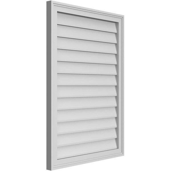 Ekena Millwork Vertical Surface Mount PVC Gable Vnt: Non-Functional, w/2"W x 1-1/2"H, Brickmould Frame, 26"W x 36"H - GVPVE26X3602SN