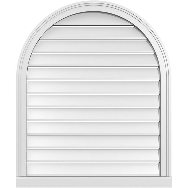 Ekena Millwork Round Top Surface Mount PVC Gable Vent: Functional, w/ 2"W x 2"P Brickmould Sill Frame, 30"W x 36"H - GVPRT30X3603SF