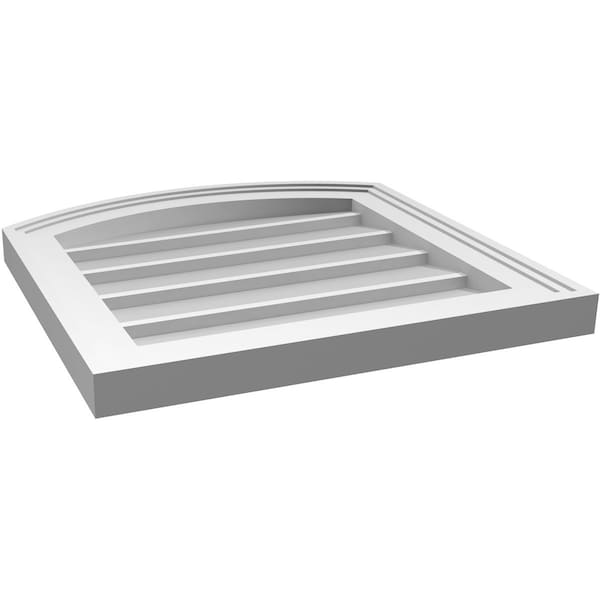 Ekena Millwork Arch Top Surface Mount PVC Gable Vent: Functional, w/ 2"W x 1-1/2"P Brickmould Frame, 18"W x 18"H - GVPAR18X1802SF
