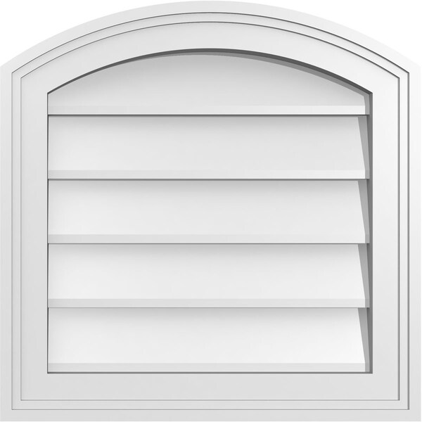 Ekena Millwork Arch Top Surface Mount PVC Gable Vent: Functional, w/ 2"W x 1-1/2"P Brickmould Frame, 18"W x 18"H - GVPAR18X1802SF
