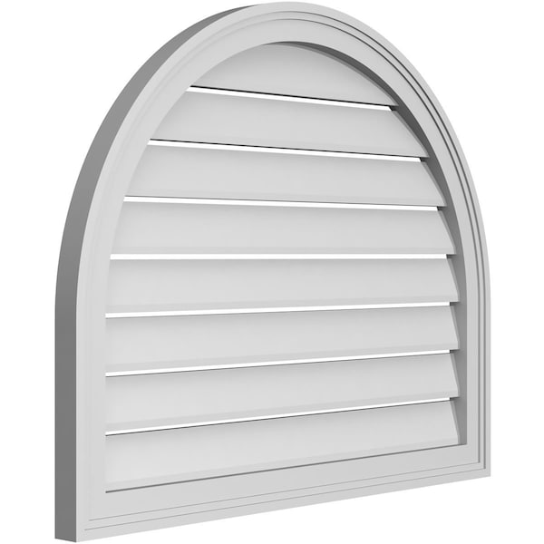 Ekena Millwork Round Top Surface Mount PVC Gable Vent: Functional, w/ 2"W x 1-1/2"P Brickmould Frame, 32"W x 26"H - GVPRT32X2602SF