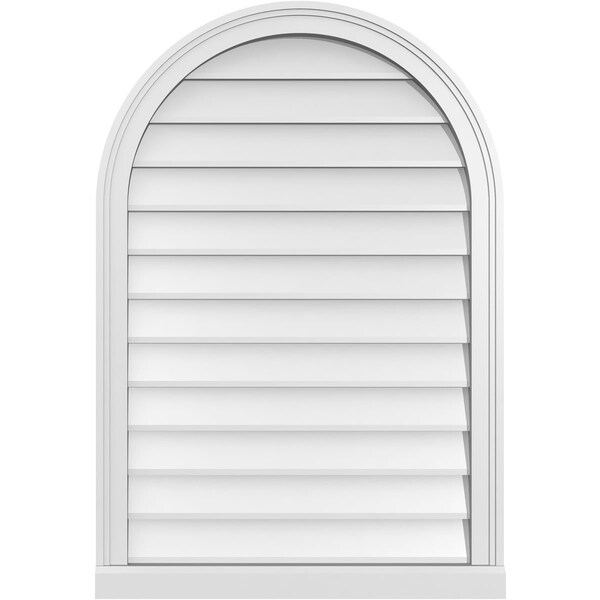 Ekena Millwork Round Top Surface Mount PVC Gable Vent w/ 2"W x 2"P Brickmould Sill Frame, 26"W x 38"H - GVPRT26X3803SN