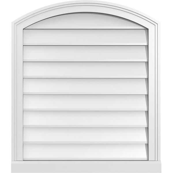 Ekena Millwork Arch Top Surface Mount PVC Gable Vent: Functional, w/ 2"W x 2"P Brickmould Sill Frame, 26"W x 30"H - GVPAR26X3003SF