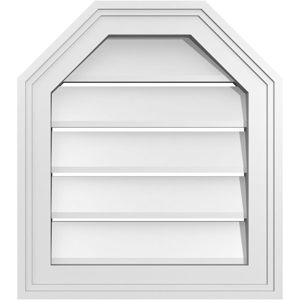 Ekena Millwork Octagonal Top Surface Mount PVC Gable Vent w/ 2"W x 1-1/2"P Brickmould Frame, 16"W x 18"H - GVPOT16X1802SF