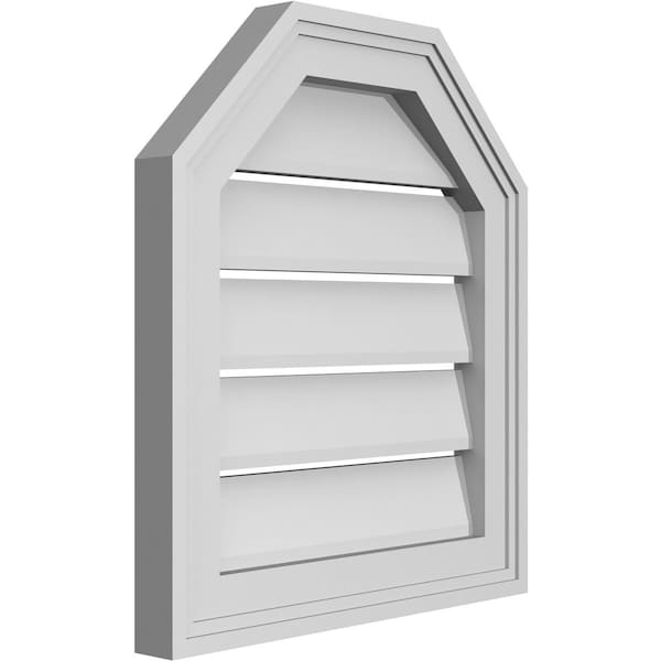Ekena Millwork Octagonal Top Surface Mount PVC Gable Vent w/ 2"W x 1-1/2"P Brickmould Frame, 16"W x 18"H - GVPOT16X1802SF