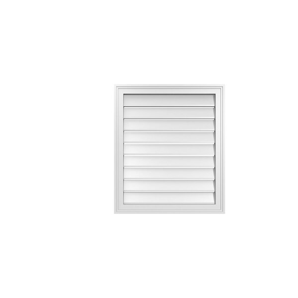Ekena Millwork Vertical Surface Mount PVC Gable Vent: Functional, w/ 2"W x 1-1/2"P Brickmould Frame, 24"W x 28"H - GVPVE24X2802SF