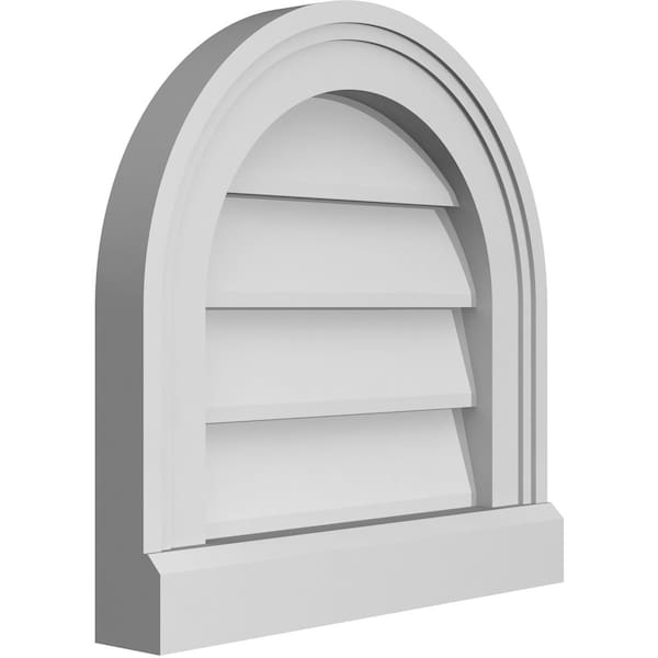 Ekena Millwork Round Top Surface Mount PVC Gable Vent w/ 2"W x 2"P Brickmould Sill Frame, 14"W x 14"H - GVPRT14X1403SN