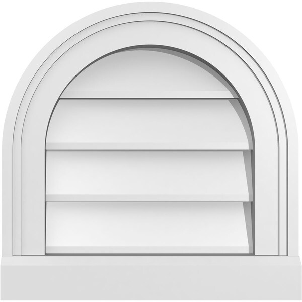 Ekena Millwork Round Top Surface Mount PVC Gable Vent w/ 2"W x 2"P Brickmould Sill Frame, 14"W x 14"H - GVPRT14X1403SN