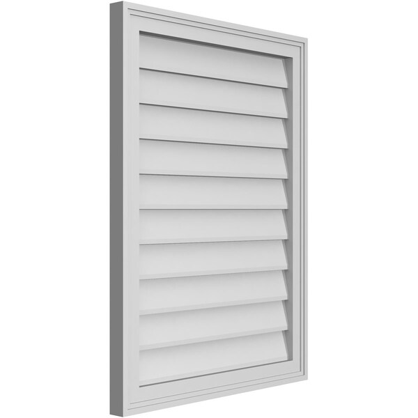 Ekena Millwork Vertical Surface Mount PVC Gable Vnt: Non-Functional, w/2"W x 1-1/2"H, Brickmould Frame, 24"W x 32"H - GVPVE24X3202SN