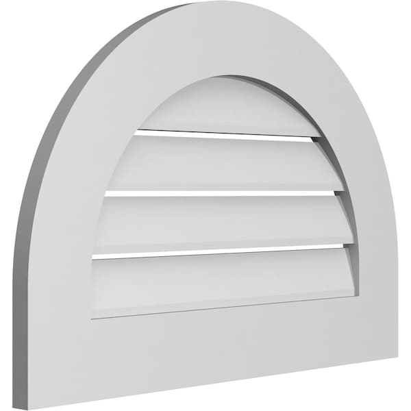 Ekena Millwork Round Top Surface Mount PVC Gable Vent: Functional, w/ 3-1/2"W x 1"P Standard Frame, 26"W x 18"H - GVPRT26X1801SF