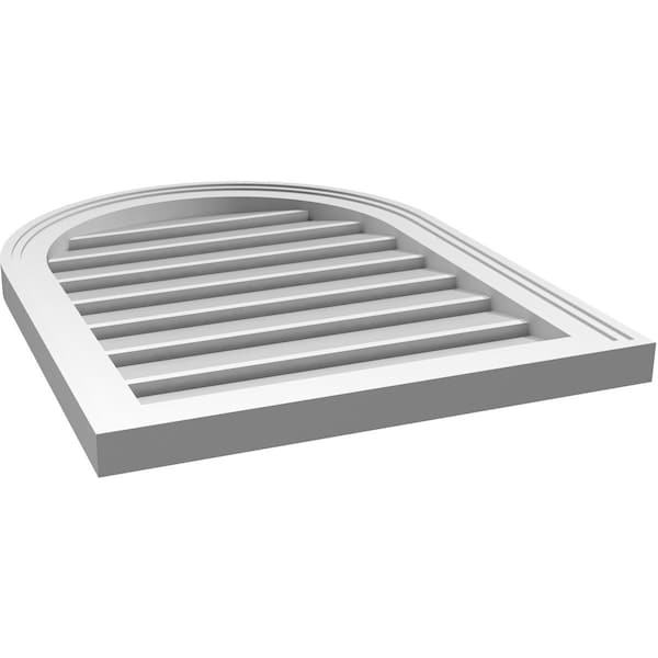 Ekena Millwork Round Top Surface Mount PVC Gable Vent: Functional, w/ 2"W x 1-1/2"P Brickmould Frame, 20"W x 26"H - GVPRT20X2602SF