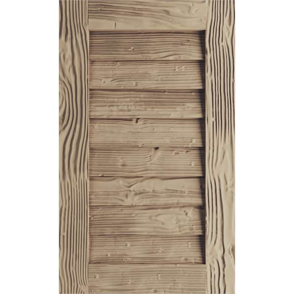Ekena Millwork Timberthane Sandblasted Vertical Faux Wood Non-Functional Gable Vent, Primed Tan, 34"W x 30"H - GVURVE34X30DSDPR
