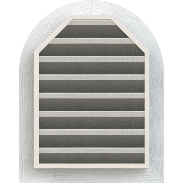 Ekena Millwork Round Top Gable Vent Functional, Western Red Cedar Gable Vent w/1" x 4" Flat Trim Frame, 22"W x 36"H - GVWRT22X3601RFPWR