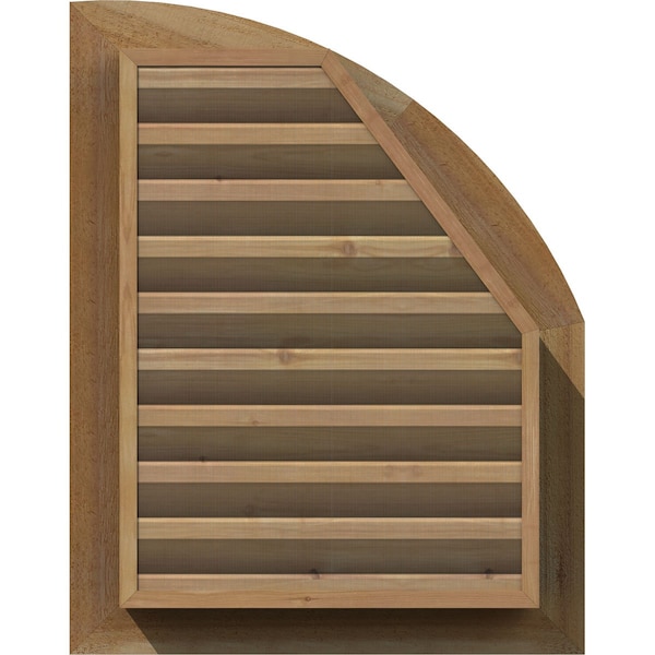 Ekena Millwork Quarter Round Top Left Functional Western Red Cedar Gable Vent w/Brick Mould Face Frame, 18"W x 24"H - GVWQL18X2400RFUWR