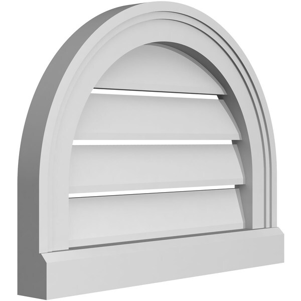 Ekena Millwork Round Top Surface Mount PVC Gable Vent: Functional, w/ 2"W x 2"P Brickmould Sill Frame, 18"W x 14"H - GVPRT18X1403SF