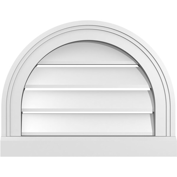 Ekena Millwork Round Top Surface Mount PVC Gable Vent: Functional, w/ 2"W x 2"P Brickmould Sill Frame, 18"W x 14"H - GVPRT18X1403SF