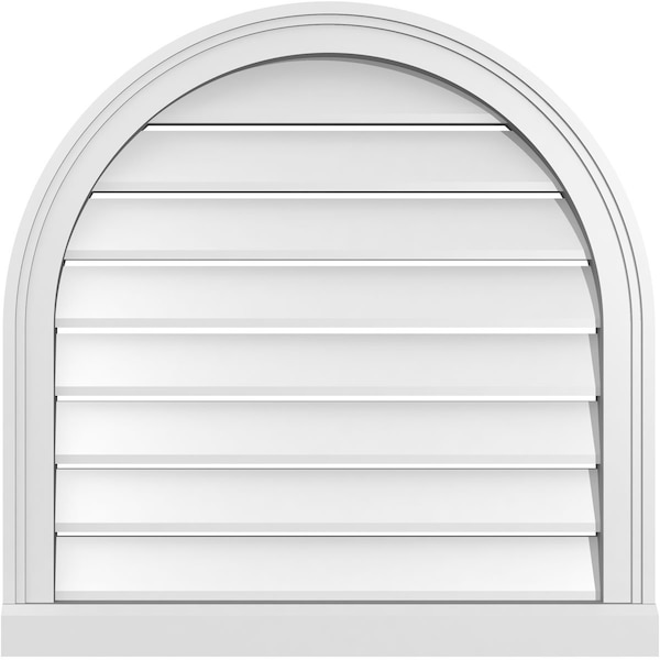 Ekena Millwork Round Top Surface Mount PVC Gable Vent: Functional, w/ 2"W x 2"P Brickmould Sill Frame, 26"W x 26"H - GVPRT26X2603SF