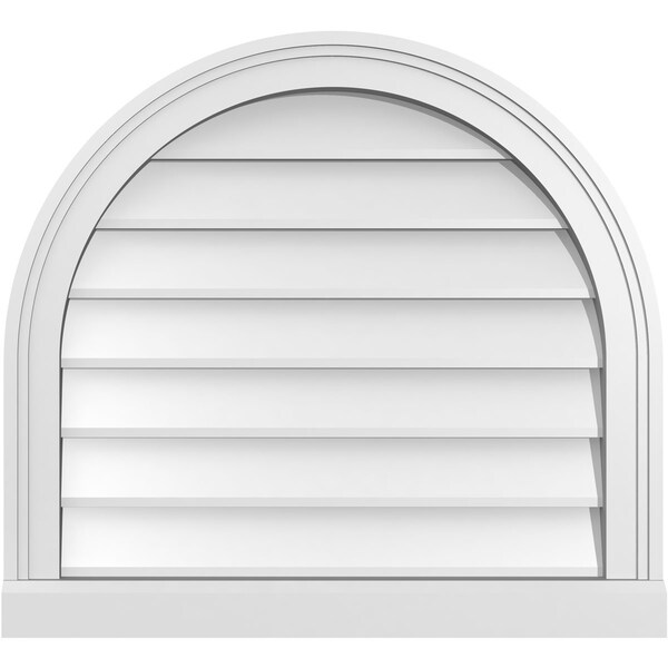 Ekena Millwork Round Top Surface Mount PVC Gable Vent w/ 2"W x 2"P Brickmould Sill Frame, 24"W x 22"H - GVPRT24X2203SN