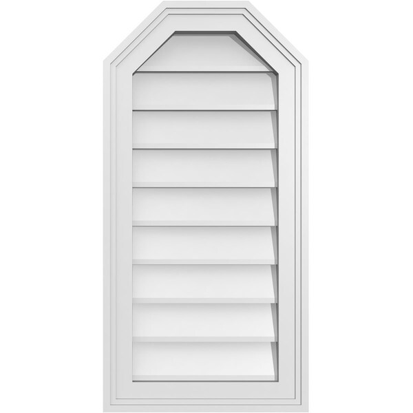 Ekena Millwork Octagonal Top Surface Mount PVC Gable Vent w/ 2"W x 1-1/2"P Brickmould Frame, 14"W x 28"H - GVPOT14X2802SN