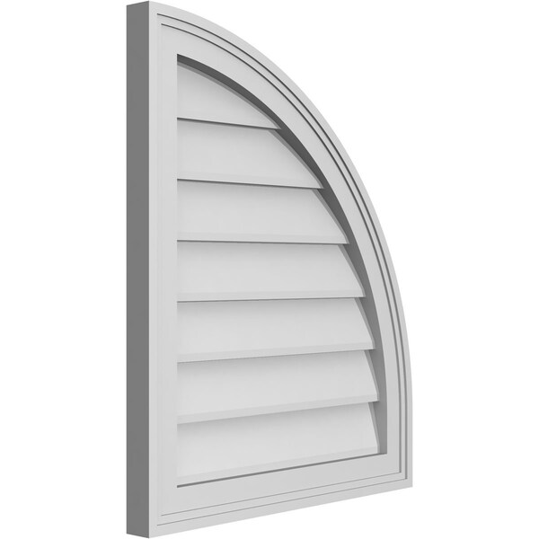 Ekena Millwork Quarter Round Top Right Surface Mount PVC Gable Vent w/ 2"W x 1-1/2"P Brickmould Frame, 20"W x 24"H - GVPQR20X2402SN