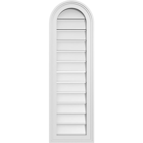 Ekena Millwork Round Top Surface Mount PVC Gable Vent: Functional, w/ 2"W x 1-1/2"P Brickmould Frame, 12"W x 38"H - GVPRT12X3802SF