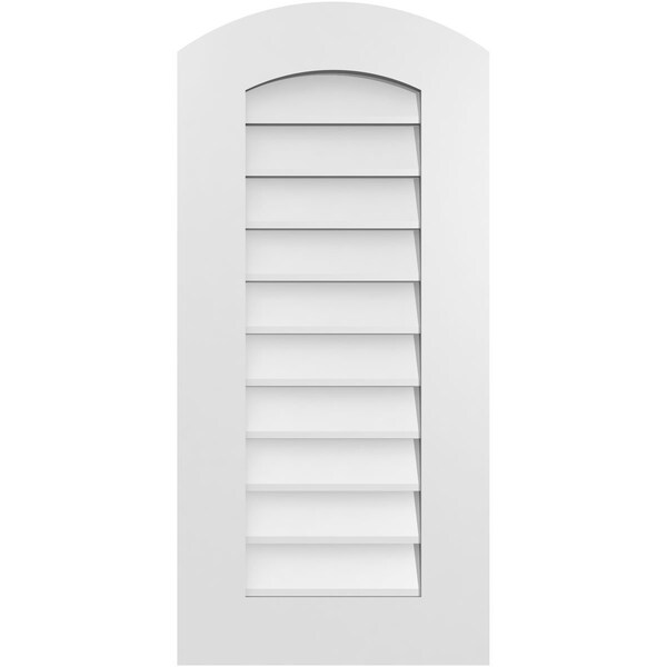 Ekena Millwork Arch Top Surface Mount PVC Gable Vent: Functional, w/ 3-1/2"W x 1"P Standard Frame, 16"W x 34"H - GVPAR16X3401SF