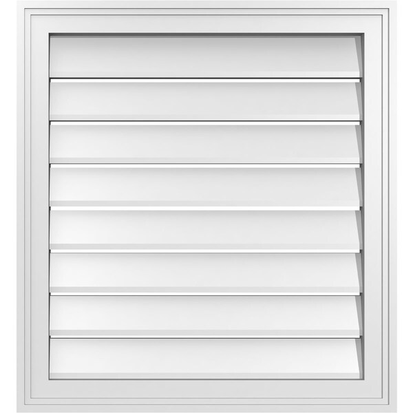 Ekena Millwork Vertical Surface Mount PVC Gable Vent: Functional, w/ 2"W x 1-1/2"P Brickmould Frame, 24"W x 26"H - GVPVE24X2602SF