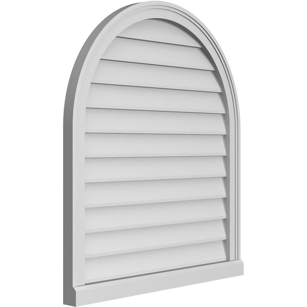 Ekena Millwork Round Top Surface Mount PVC Gable Vent w/ 2"W x 2"P Brickmould Sill Frame, 30"W x 34"H - GVPRT30X3403SN
