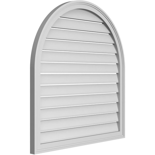 Ekena Millwork Round Top Surface Mount PVC Gable Vent: Functional, w/ 2"W x 1-1/2"P Brickmould Frame, 34"W x 36"H - GVPRT34X3602SF