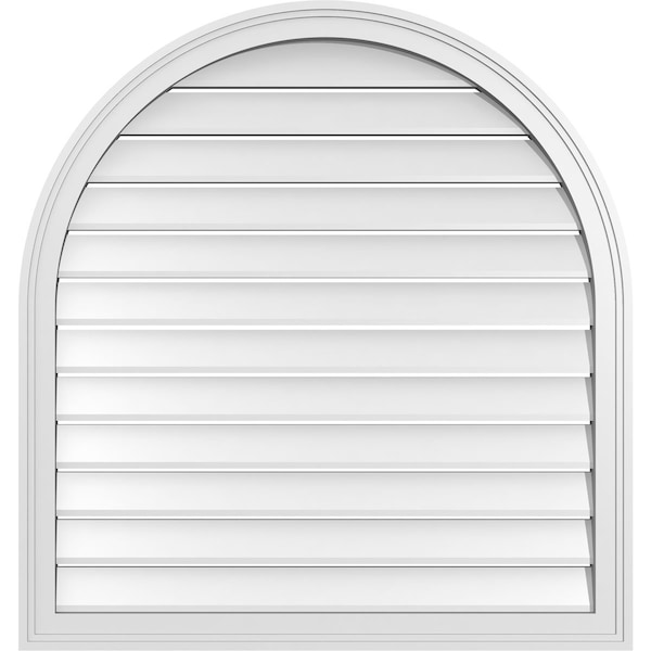 Ekena Millwork Round Top Surface Mount PVC Gable Vent: Functional, w/ 2"W x 1-1/2"P Brickmould Frame, 34"W x 36"H - GVPRT34X3602SF