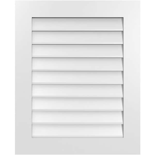 Ekena Millwork Vertical Surface Mount PVC Gable Vent: Non-Functional, w/ 3-1/2"W x 1"P Standard Frame, 26"W x 32"H - GVPVE26X3201SN