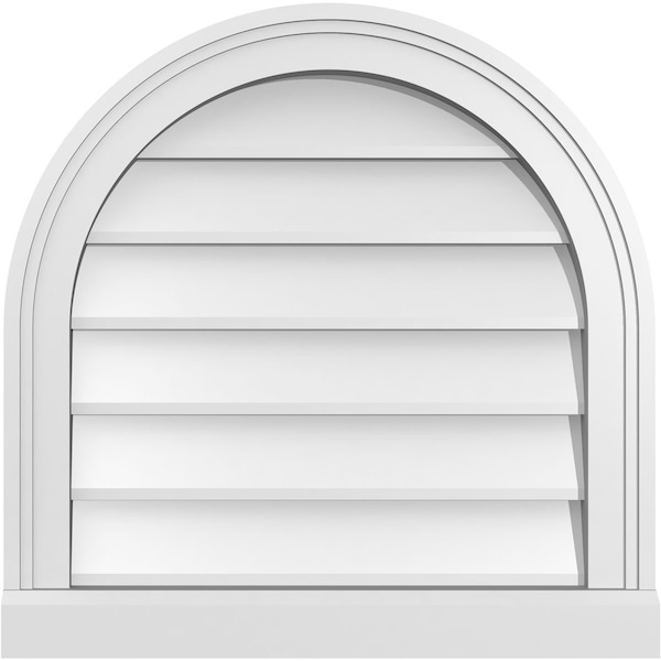 Ekena Millwork Round Top Surface Mount PVC Gable Vent w/ 2"W x 2"P Brickmould Sill Frame, 20"W x 20"H - GVPRT20X2003SN