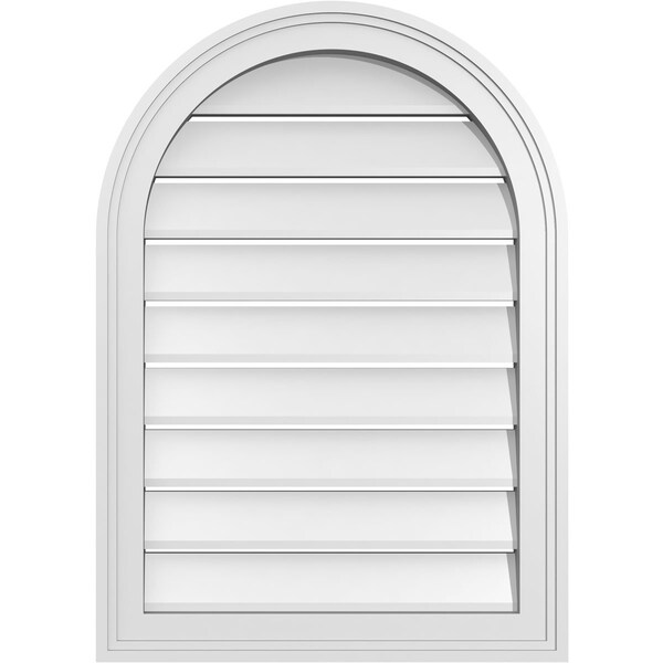 Ekena Millwork Round Top Surface Mount PVC Gable Vent: Functional, w/ 2"W x 1-1/2"P Brickmould Frame, 20"W x 28"H - GVPRT20X2802SF
