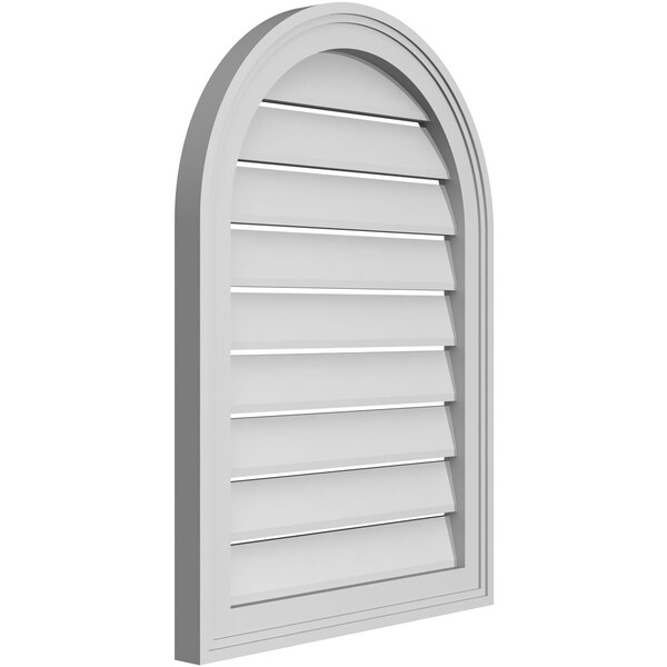 Ekena Millwork Round Top Surface Mount PVC Gable Vent: Functional, w/ 2"W x 1-1/2"P Brickmould Frame, 20"W x 28"H - GVPRT20X2802SF