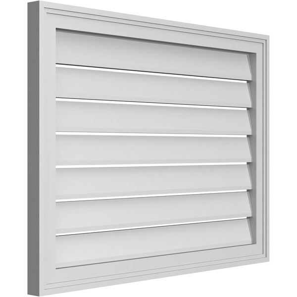 Ekena Millwork Vertical Surface Mount PVC Gable Vent: Functional, w/ 2"W x 1-1/2"P Brickmould Frame, 32"W x 24"H - GVPVE32X2402SF