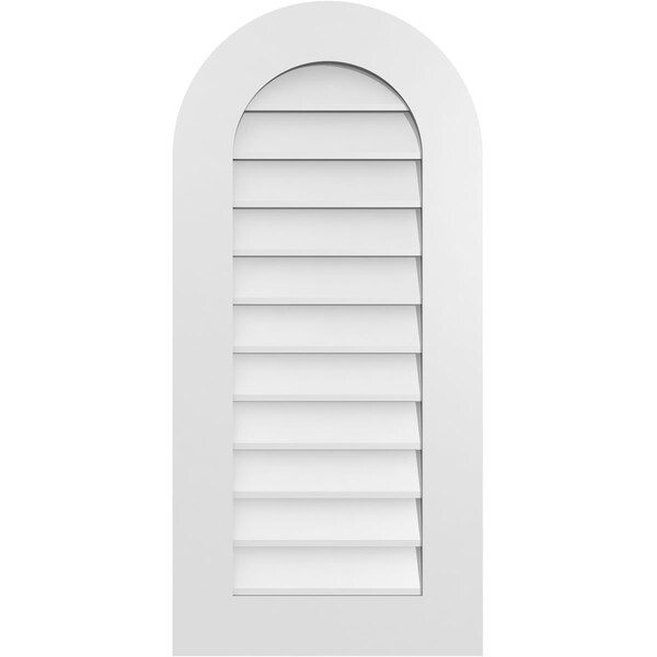 Ekena Millwork Round Top Surface Mount PVC Gable Vent: Non-Functional, w/ 3-1/2"W x 1"P Standard Frame, 18"W x 38"H - GVPRT18X3801SN