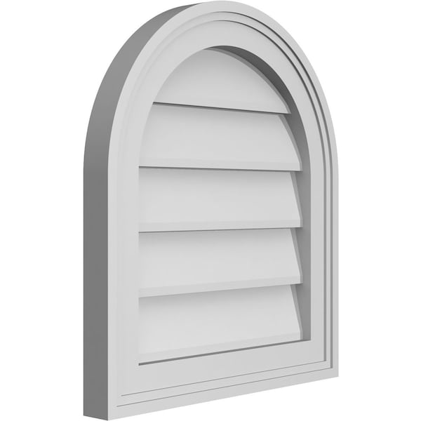 Ekena Millwork Round Top Surface Mount PVC Gable Vent w/ 2"W x 1-1/2"P Brickmould Frame, 16"W x 18"H - GVPRT16X1802SN