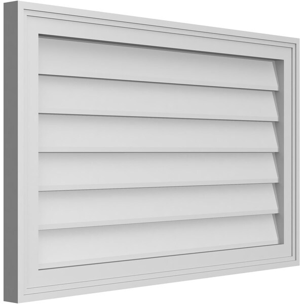 Ekena Millwork Vertical Surface Mount PVC Gable Vnt: Non-Functional, w/2"W x 1-1/2"H, Brickmould Frame, 32"W x 20"H - GVPVE32X2002SN