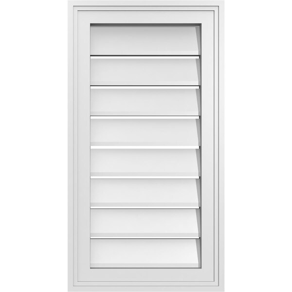 Ekena Millwork Vertical Surface Mount PVC Gable Vent: Functional, w/ 2"W x 1-1/2"P Brickmould Frame, 14"W x 26"H - GVPVE14X2602SF