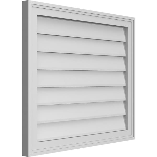 Ekena Millwork Vertical Surface Mount PVC Gable Vnt: Non-Functional, w/2"W x 1-1/2"H, Brickmould Frame, 28"W x 24"H - GVPVE28X2402SN